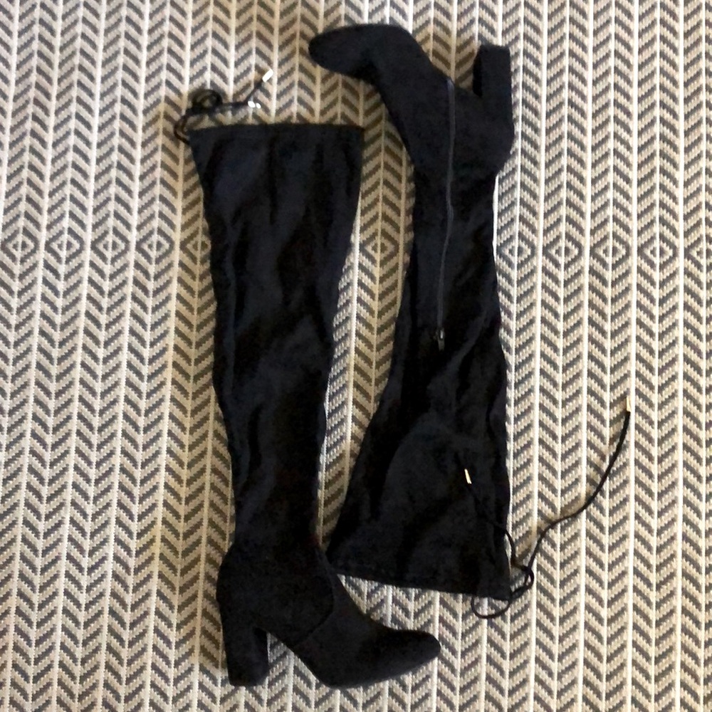 Over the knee faux-suede boots.